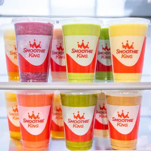 a variety of smoothie drinks