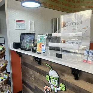 the counter of a smoothie shop