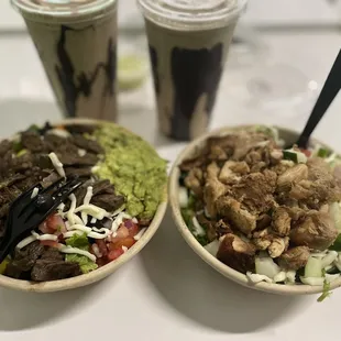 Steak &amp; chicken bowl 2x protein coffee CHOCOLATE FRAPPE
