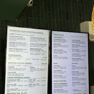 Smoothie menu