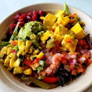 Large tofu bowl was huge and amazing. Dressings are a bit spicy.