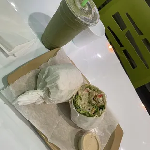 Cesar wrap. And super green smoothie