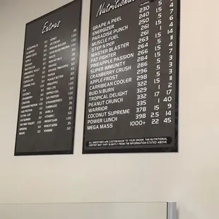 menus and prices on the wall