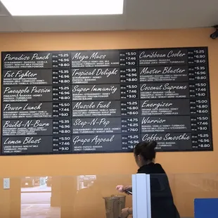 a menu on the wall