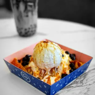 Brown sugar boba with summer pina colada ice cream croffle | @whaevaeats