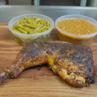 Leg Quarter Combo. Comes with two sides!