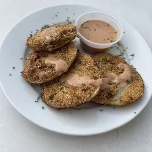 Cooked to order fried green tomatoes with spicy aioli.