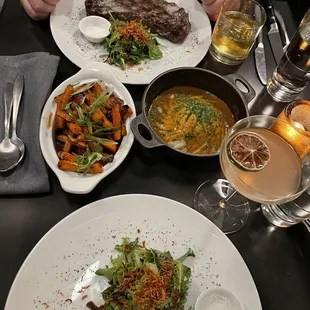 Filet, ribeye, mashed potatoes with garlic veal gravy, and bourbon glazed carrots.