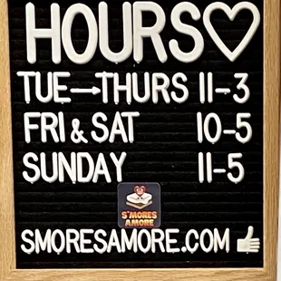 S'mores Amore Selden Market hours (as of Oct '21)