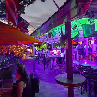 people sitting at tables under umbrellas