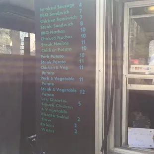 Menu -as seen behind the smoke!