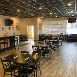 tables and chairs in a restaurant