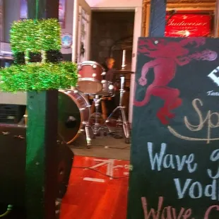 a sign in a bar