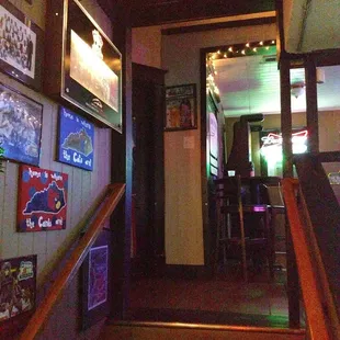 a stairway leading to a bar