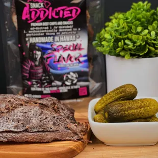Dill Flavored Crispy Beef Jerky a popular special flavor. Some customers like to tell us it&apos;s like you&apos;re eating a hamburger pickle flavor.