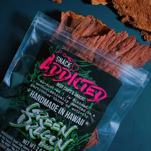 Green Dragon Flavored Beef Chips: A mild spicy flavor. Taste like a roasted pepperoni.