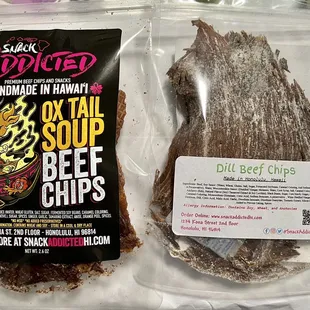 Ono Oxtail Beef chips and special Dill Beef chips ...so mouth watering good!!