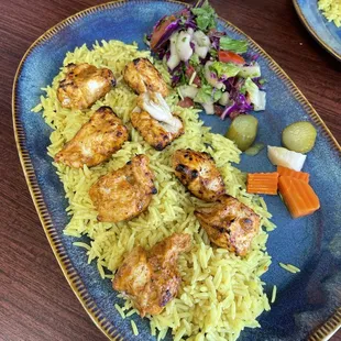 Chicken shish kebab platter