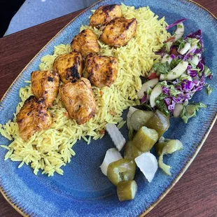 Chicken shish kebab platter