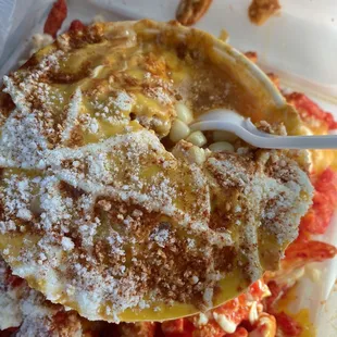 Elote with corn and nacho cheese
