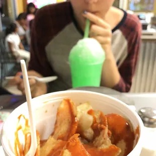 Papas locas and lime snowcone