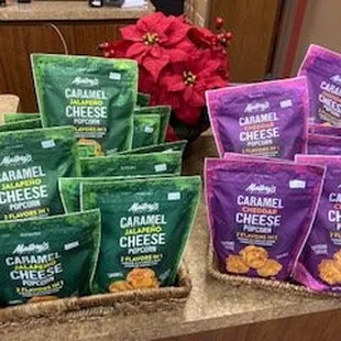 a variety of snacks on a counter