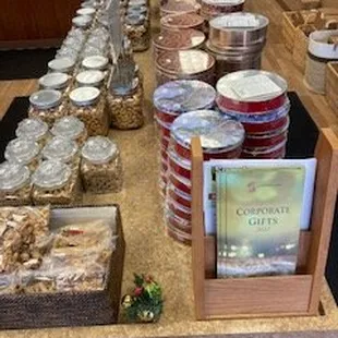 a variety of food items on a counter