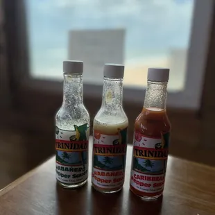 Hot sauces. The Caribbean one was my favorite. Nice body and flavor. Good amount of heat.