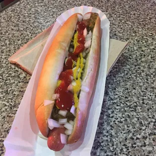 Foot Long Hot Dog (with Relish &amp; Onions) $2.99
