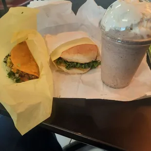 Beef hard taco,smash burger and oreo shake