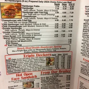 menu for hamburger corner