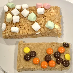 marshmallows and marshmallows on rice krispy treats