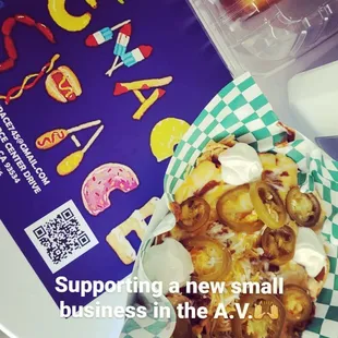 a plate of food with a qr code on it