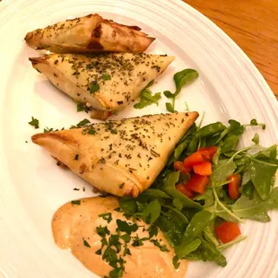 Spinach Triangles - yum!  Swiss Chard, Feta, Leeks, and Dill Baked in Phyllo