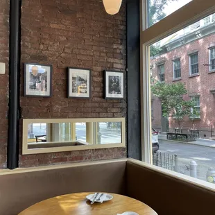 a view of a street through a window