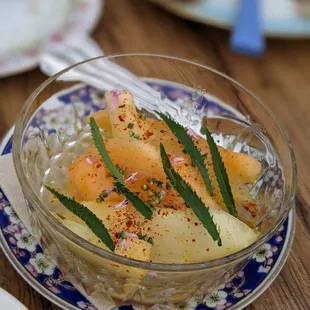 Melons, interesting flavors and contrast.  Friends really liked it.  Ok for me.