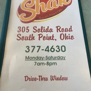 Front of menu.