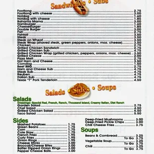 the menu of the restaurant