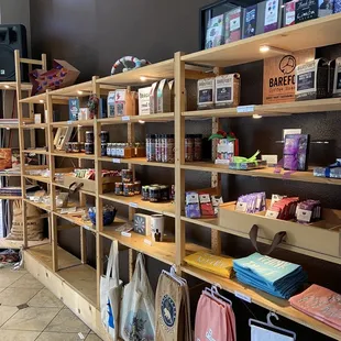 Local goodies corner, stickers, buttons, coffee, candles, honey, so much