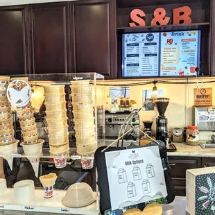 In front of the counter