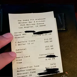 Receipt drink prices