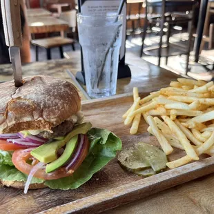 a burger and fries