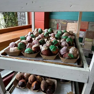 a display of pastries and pastries