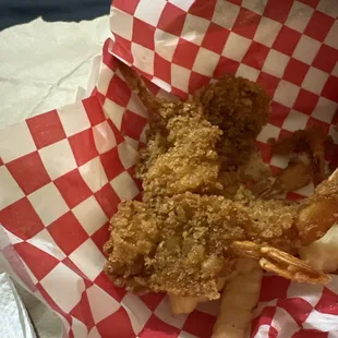 fried shrimp and fries