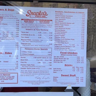 the menu for the restaurant