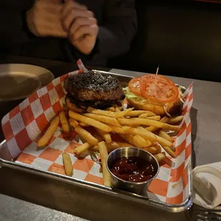 Burger with grilled onions and mushrooms added