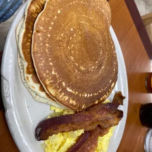 Pancakes eggs &amp; bacon awesome they only need a signature maple syrup &amp; butter... Best $8.00 I&apos;ve ever spent...