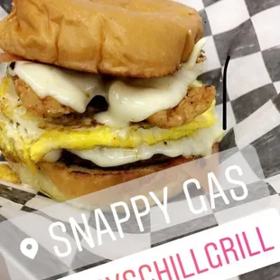 Introducing the famous westside Eric, steak burger, egg, cheeses, mozzarella sticks n don't forget his sauce dripping down, #itsGoingDown