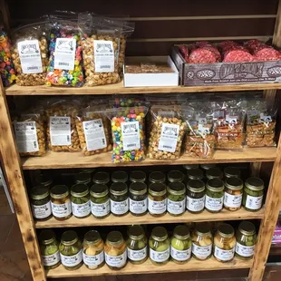 a variety of snacks and condiments