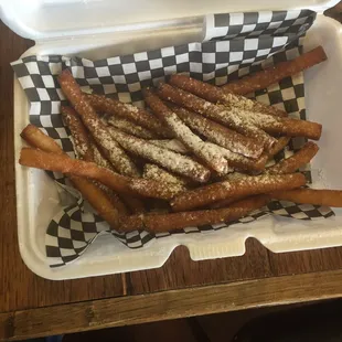 french fries in a styrofoam container